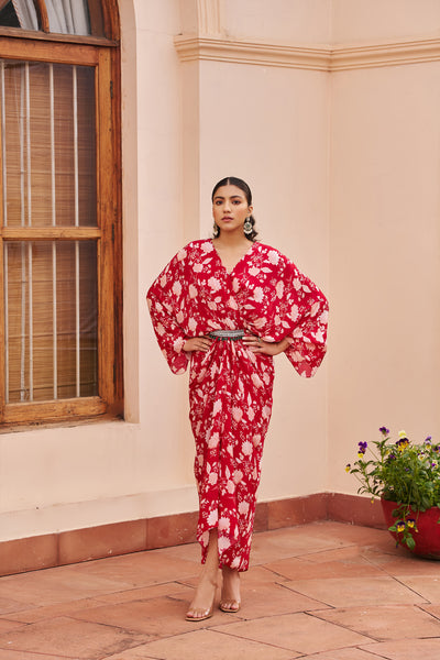 Chhavvi Aggarwal Red Printed Kaftan Dress indian designer wear online shopping melange singapore
