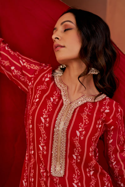 Chhavvi Aggarwal Red Printed Sharara Set indian designer wear online shopping melange singapore