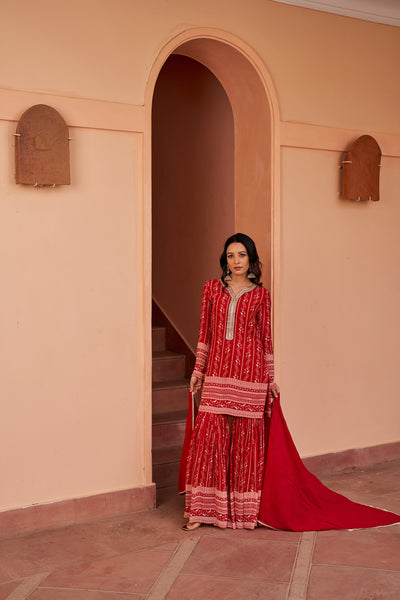 Chhavvi Aggarwal Red Printed Sharara Set indian designer wear online shopping melange singapore