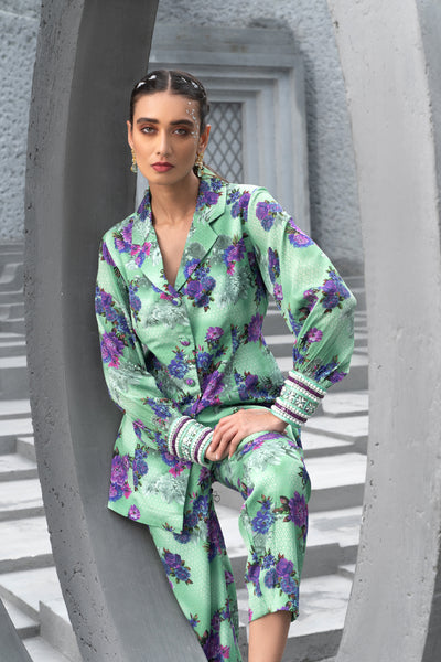 Chhavvi Aggarwal Sea Green Printed Co-ord Set indian designer wear online shopping melange singapore