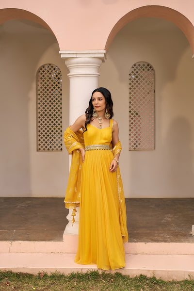 Chhavvi Aggarwal Yellow Anarkali indian designer wear online shopping melange singapore