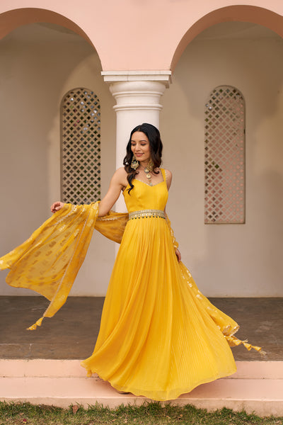 Chhavvi Aggarwal Yellow Anarkali indian designer wear online shopping melange singapore