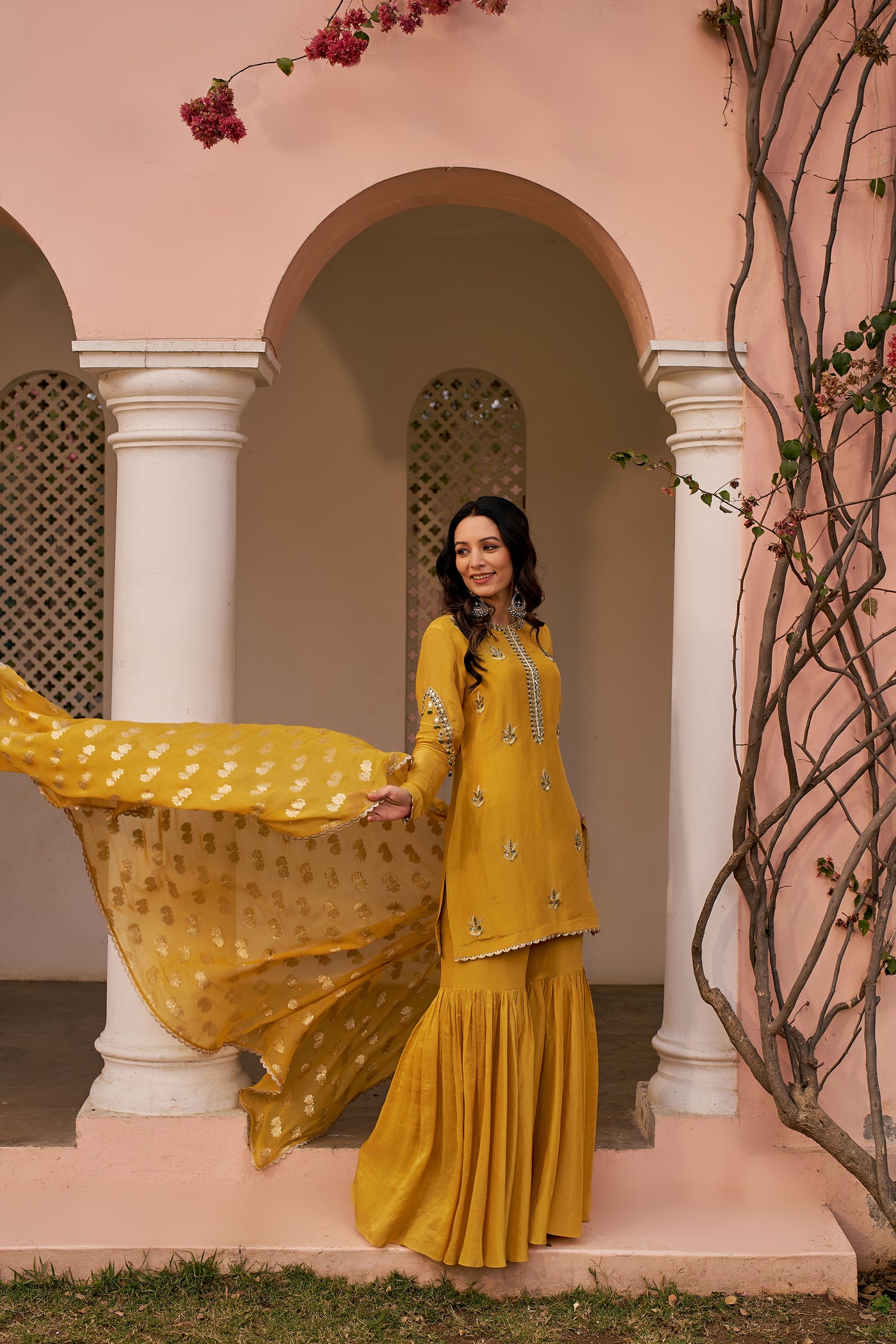 Chhavvi Aggarwal Yellow Tissue Sharara Set indian designer wear online shopping melange singapore