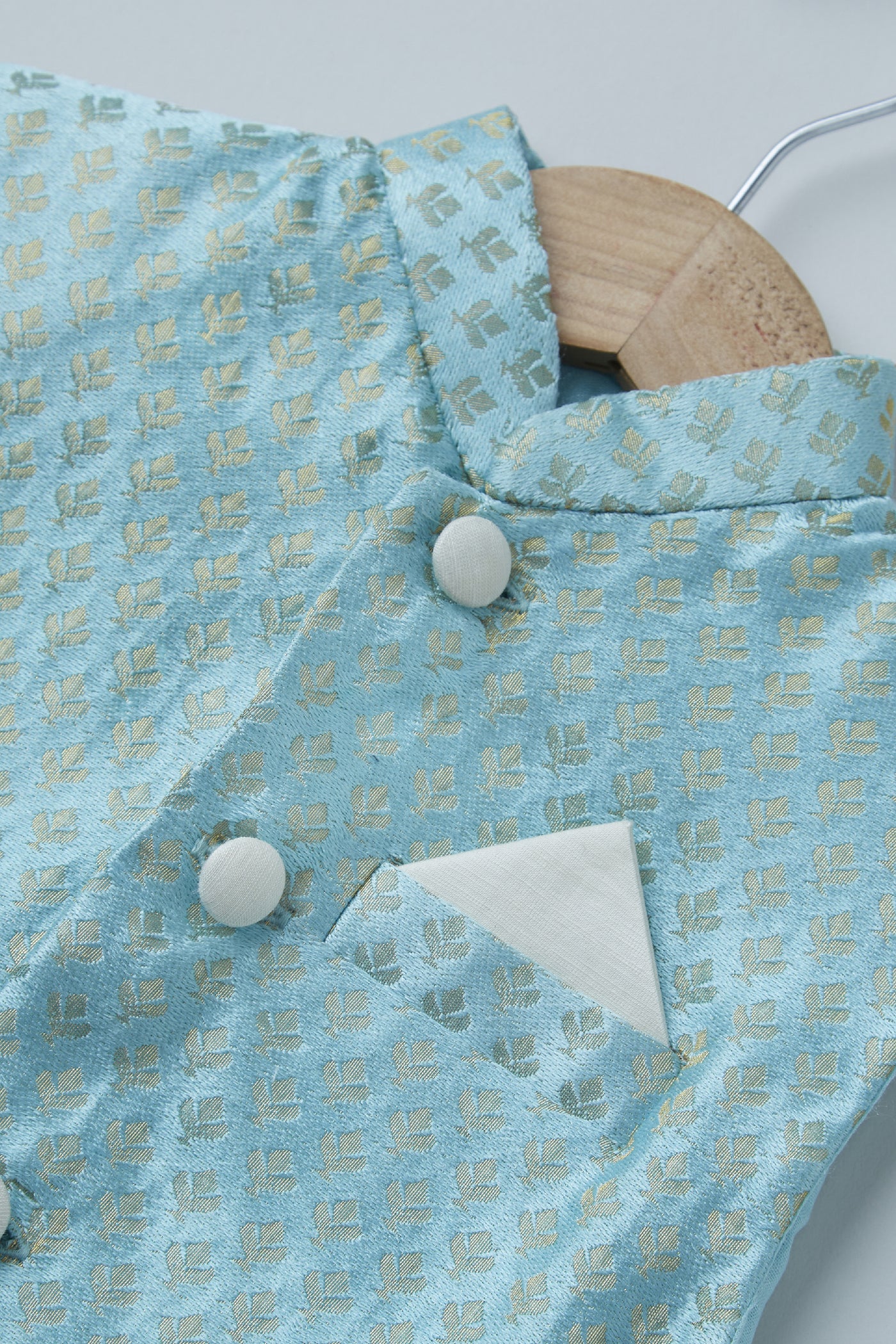 Coo Coo Brocade Sky Blue Bandi And Satin Linen Kurta Set indian designer wear online shopping melange singapore