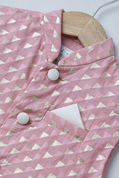 Coo Coo Chanderi Pink Gold Triangle Bandi And Satin Linen Kurta Set indian designer wear online shopping melange singapore