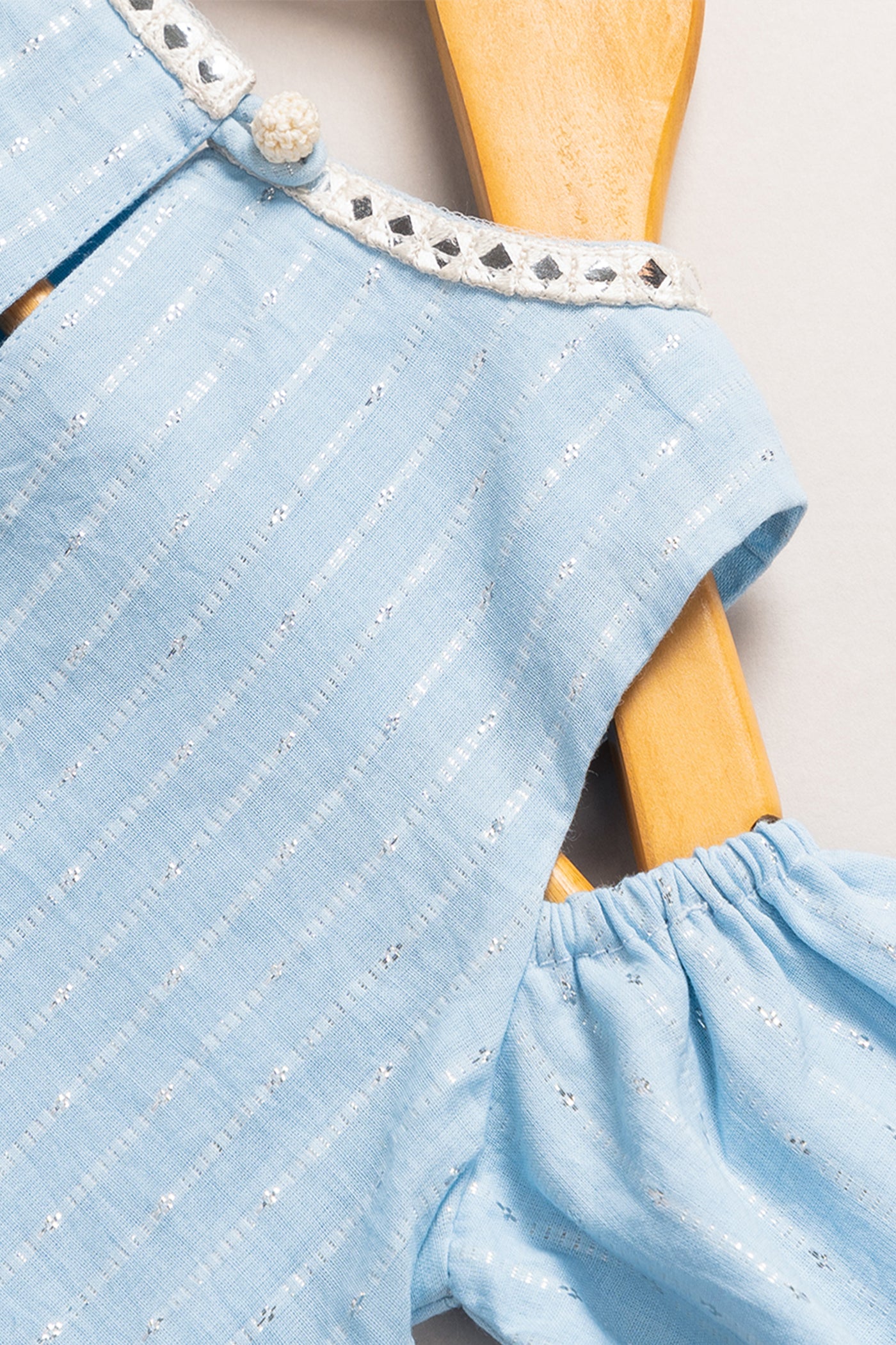 Coo Coo Chanderi Sky Blue Silver Stripe Cold Shoulder Blouse with Embroidered Stripe Ghagra with Dupatta indian designer online shopping melange singapore