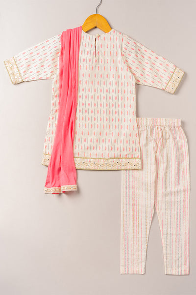 Coo Coo Pink Printed Crochet Lace Kurta Set with Dupatta indian designer online shopping melange singapore