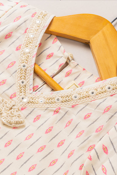 Coo Coo Pink Printed Crochet Lace Kurta Set with Dupatta indian designer online shopping melange singapore