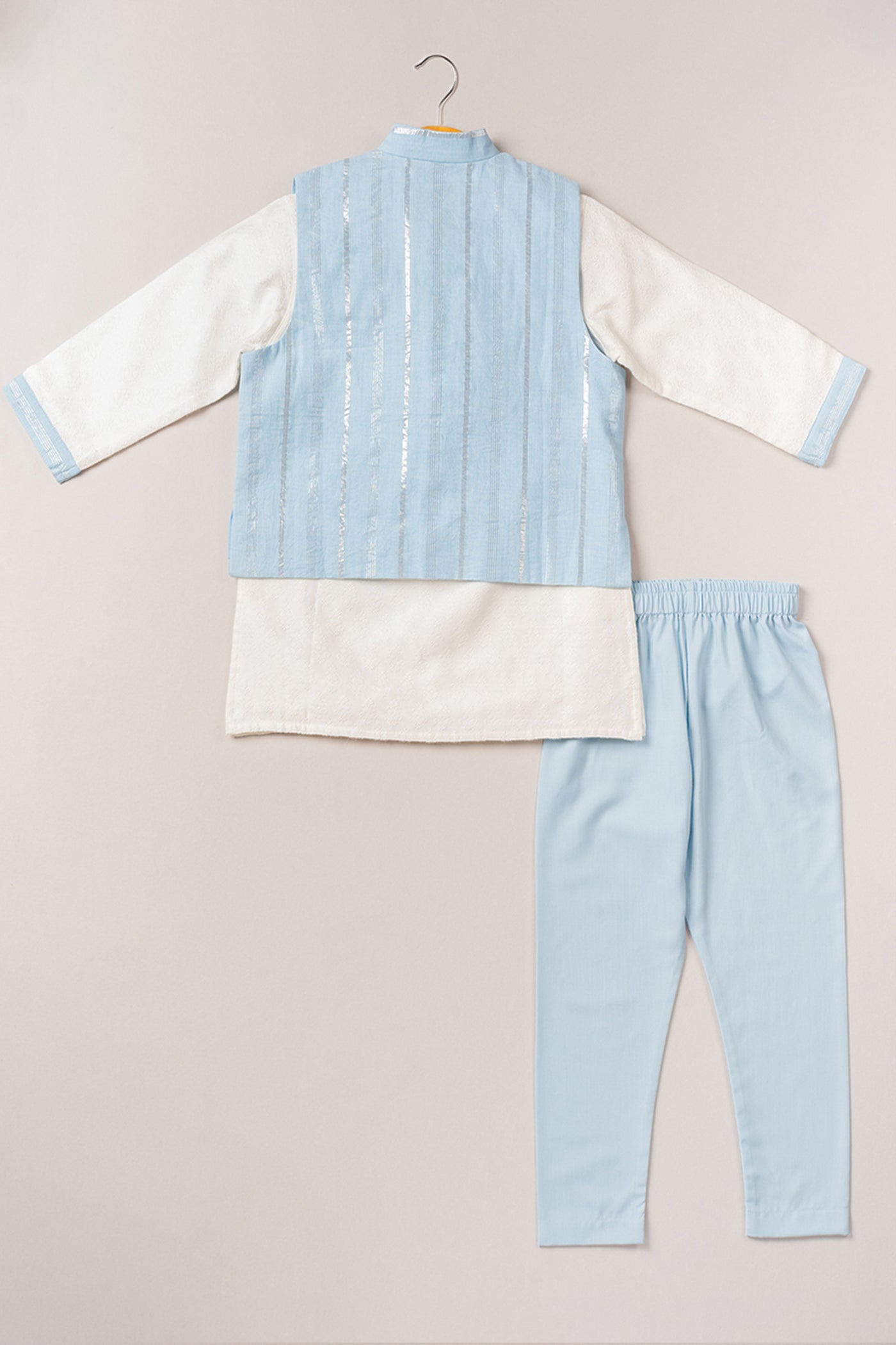  Coo Coo Sky Blue Chanderi Bandi And Satin Linen Kurta Set with Pajama indian designer online shopping melange singapore