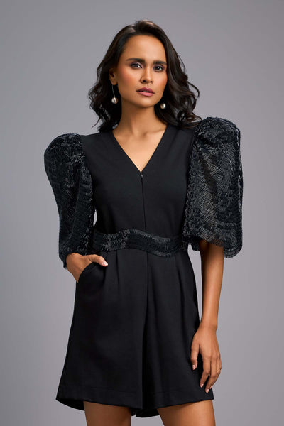 Deepika Arora A Chic Black Playsuit With A V-neckline indian designer wear online shopping melange singapore 
