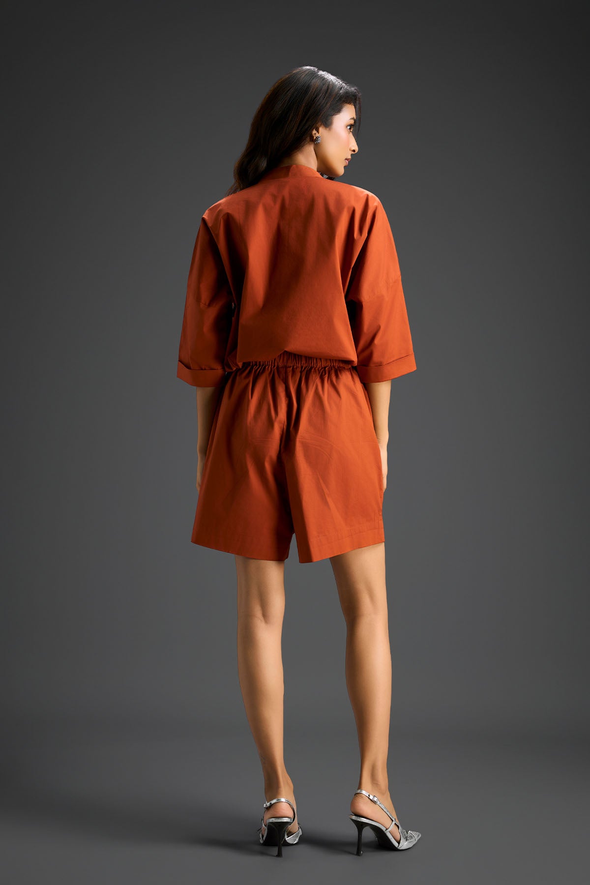 Deepika Arora A Half-placket Rust Cotton Co-ord Set Indian designer wear online shopping melange singapore 
