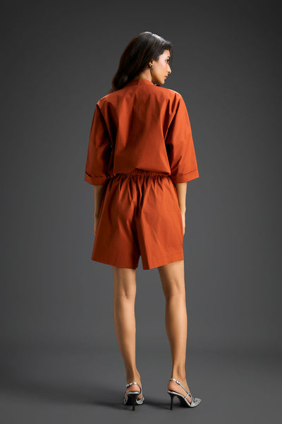 Deepika Arora A Half-placket Rust Cotton Co-ord Set Indian designer wear online shopping melange singapore 