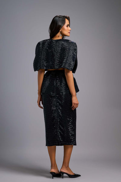 Deepika Arora A Sleek Black Shimmer Co-ord Sets indian designer wear online shopping melange singapore 