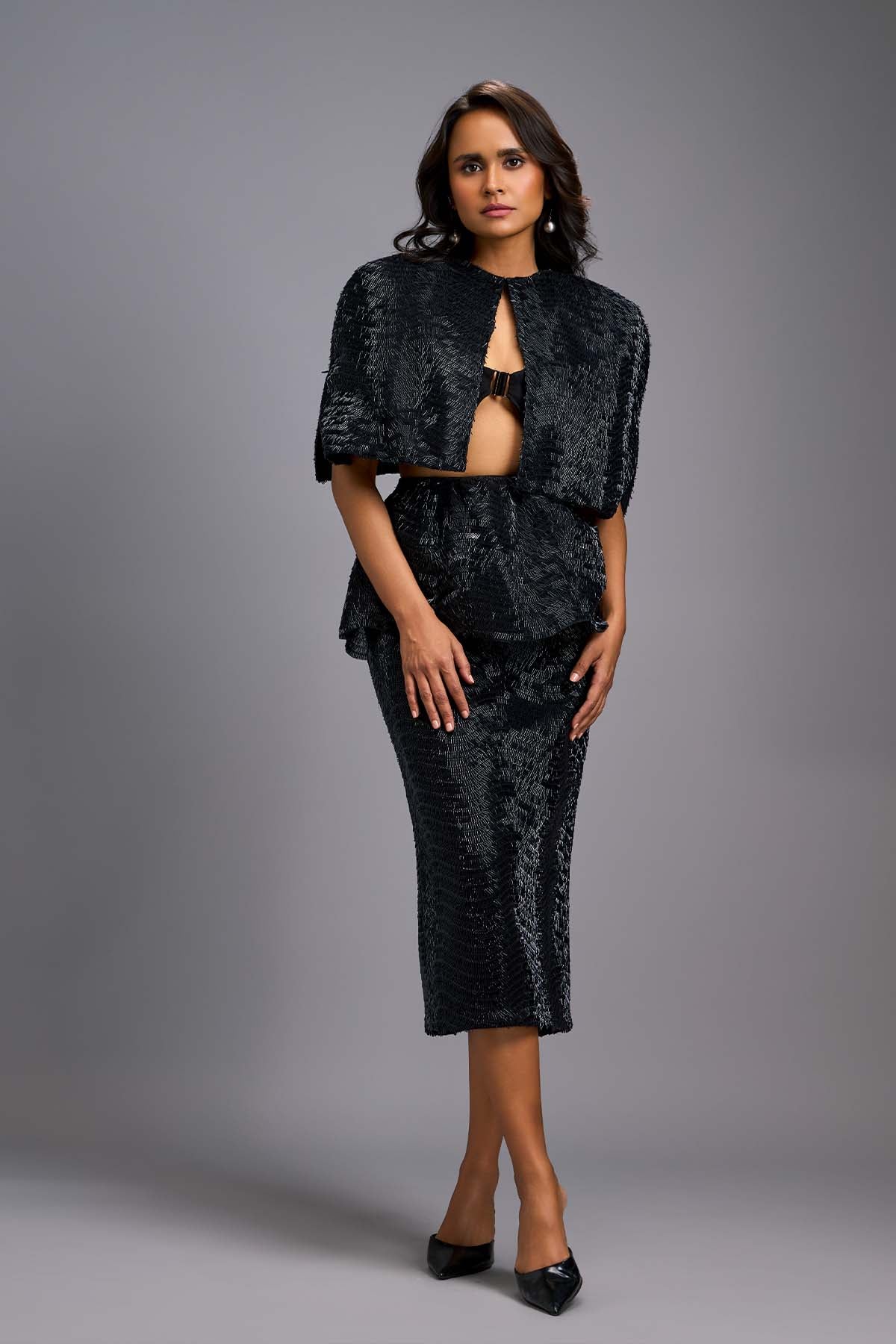 Deepika Arora A Sleek Black Shimmer Co-ord Sets indian designer wear online shopping melange singapore 