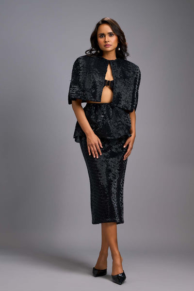 Deepika Arora A Sleek Black Shimmer Co-ord Sets indian designer wear online shopping melange singapore 