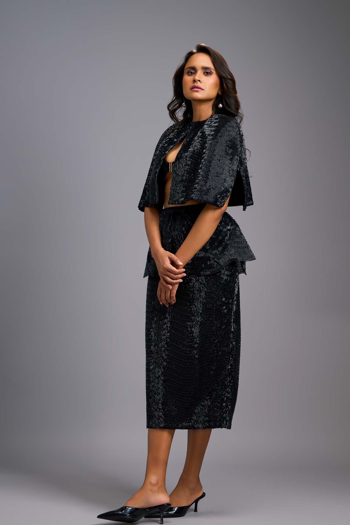 Deepika Arora A Sleek Black Shimmer Co-ord Sets indian designer wear online shopping melange singapore 