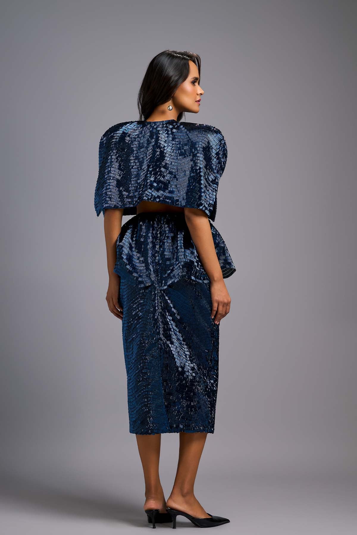 Deepika Arora A Sleek Navy Blue Shimmer Co-ord Set indian designer wear online shopping melange singapore 