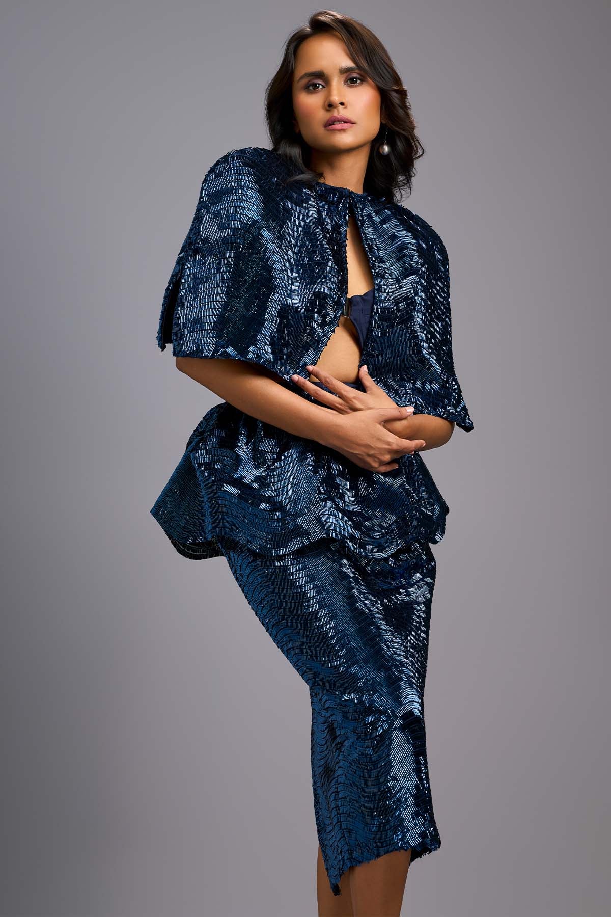 Deepika Arora A Sleek Navy Blue Shimmer Co-ord Set indian designer wear online shopping melange singapore 