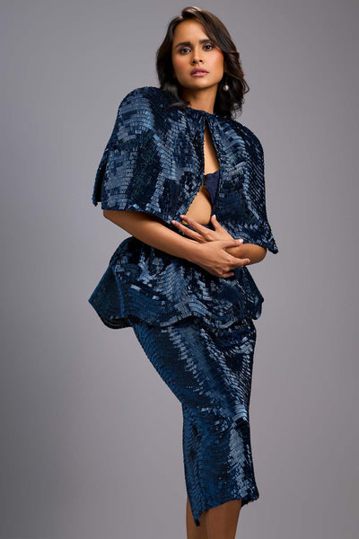 Deepika Arora A Sleek Navy Blue Shimmer Co-ord Set indian designer wear online shopping melange singapore 