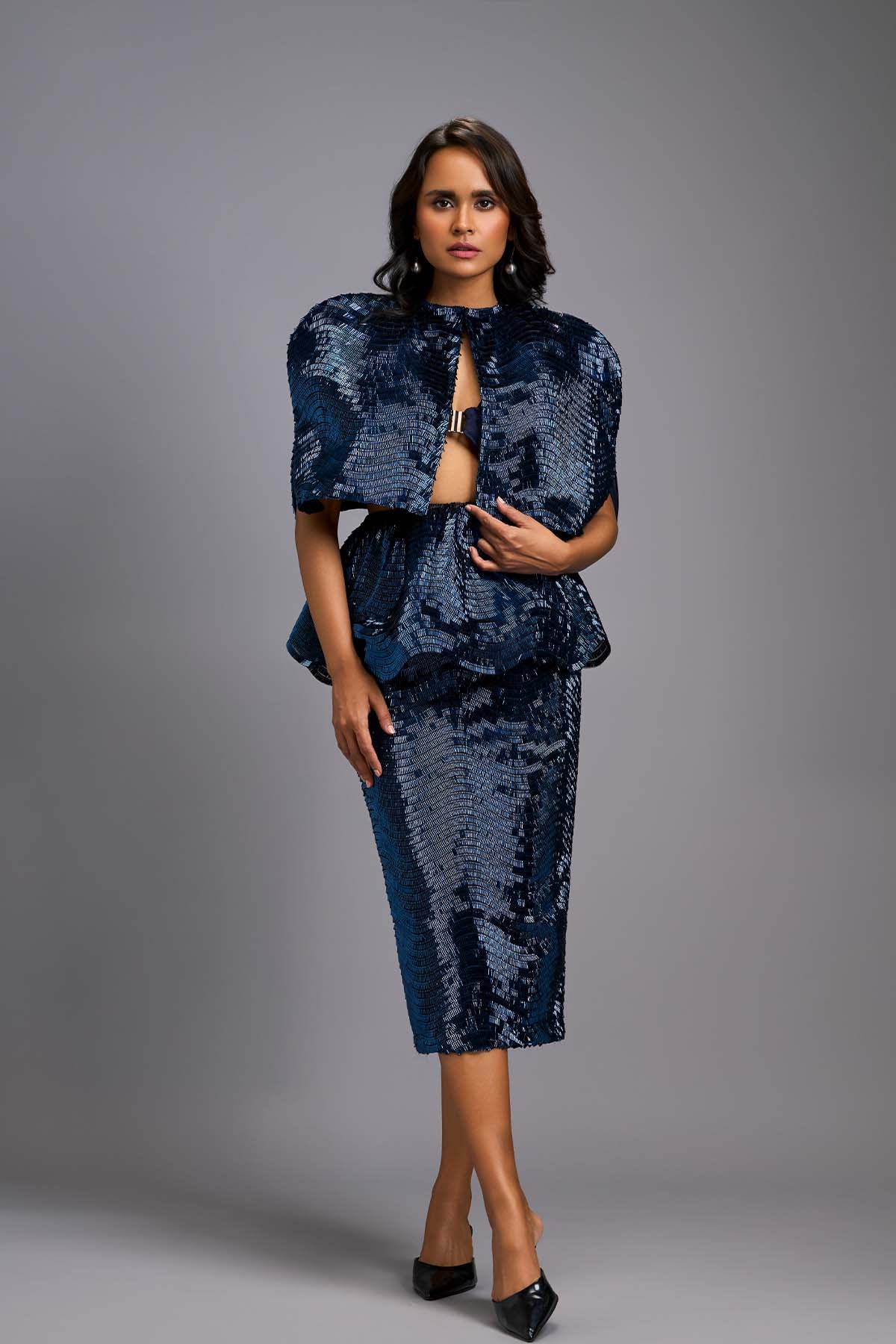 Deepika Arora A Sleek Navy Blue Shimmer Co-ord Set indian designer wear online shopping melange singapore 