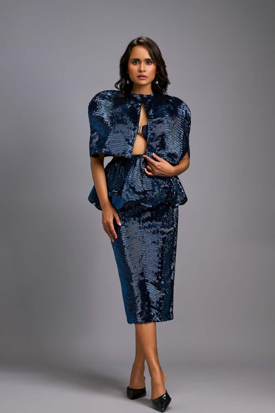 Deepika Arora A Sleek Navy Blue Shimmer Co-ord Set indian designer wear online shopping melange singapore 
