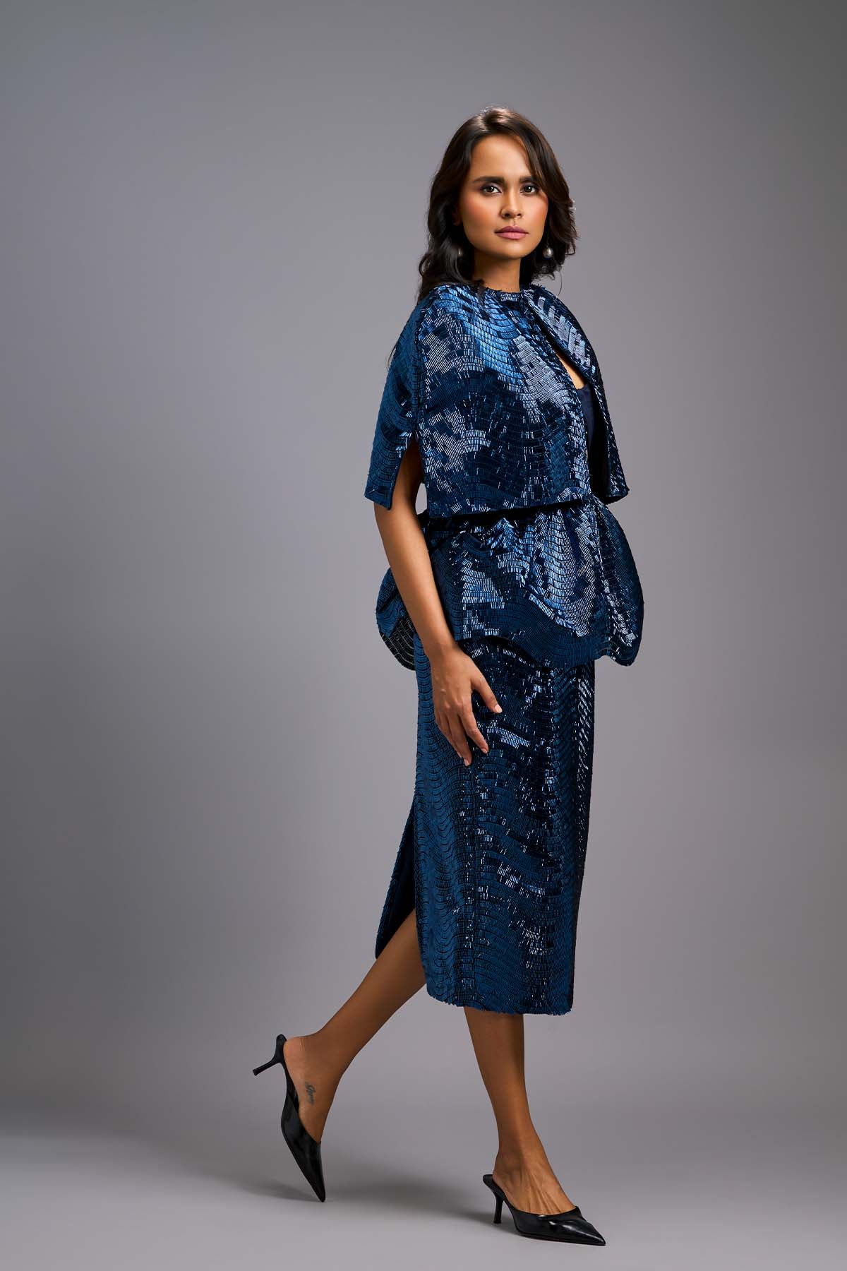 Deepika Arora A Sleek Navy Blue Shimmer Co-ord Set indian designer wear online shopping melange singapore 