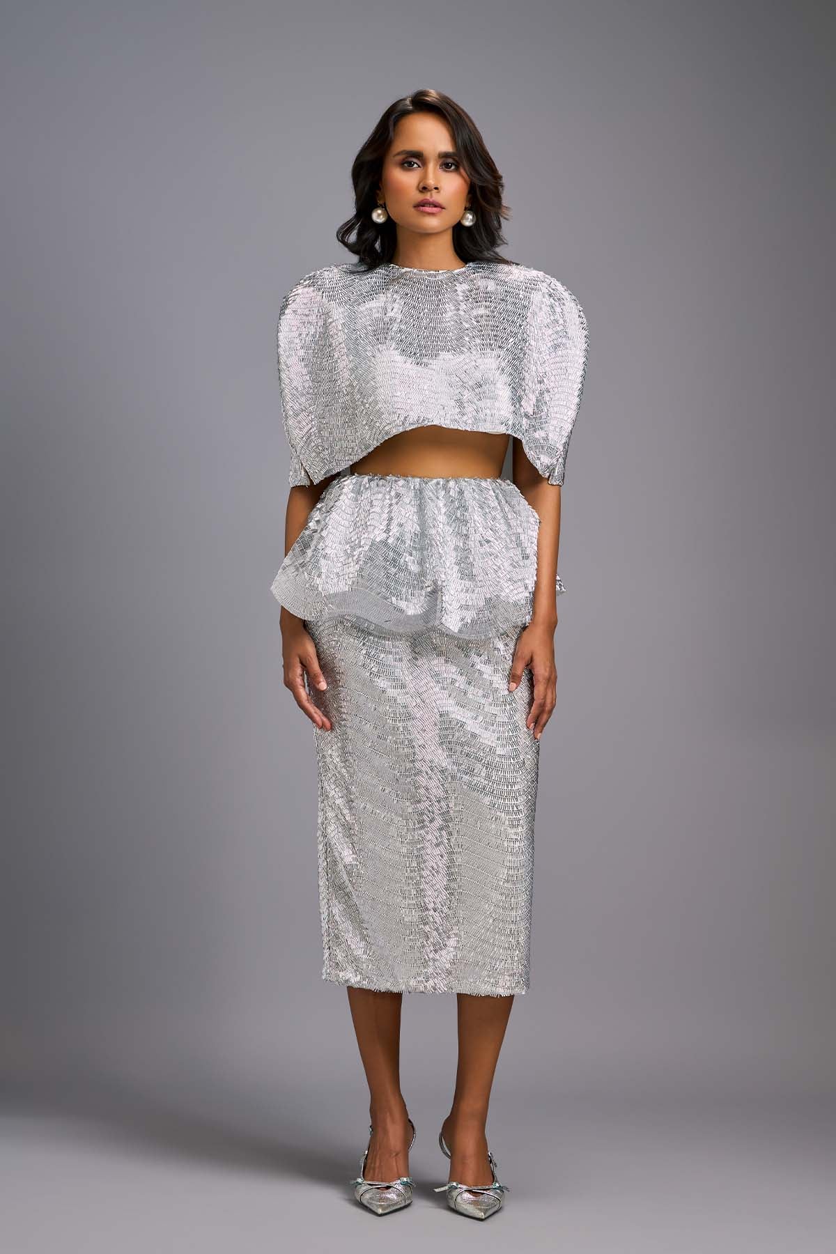 Deepika Arora A Sleek White Shimmer Co-ord Set indian designer wear online shopping melange singapore 
