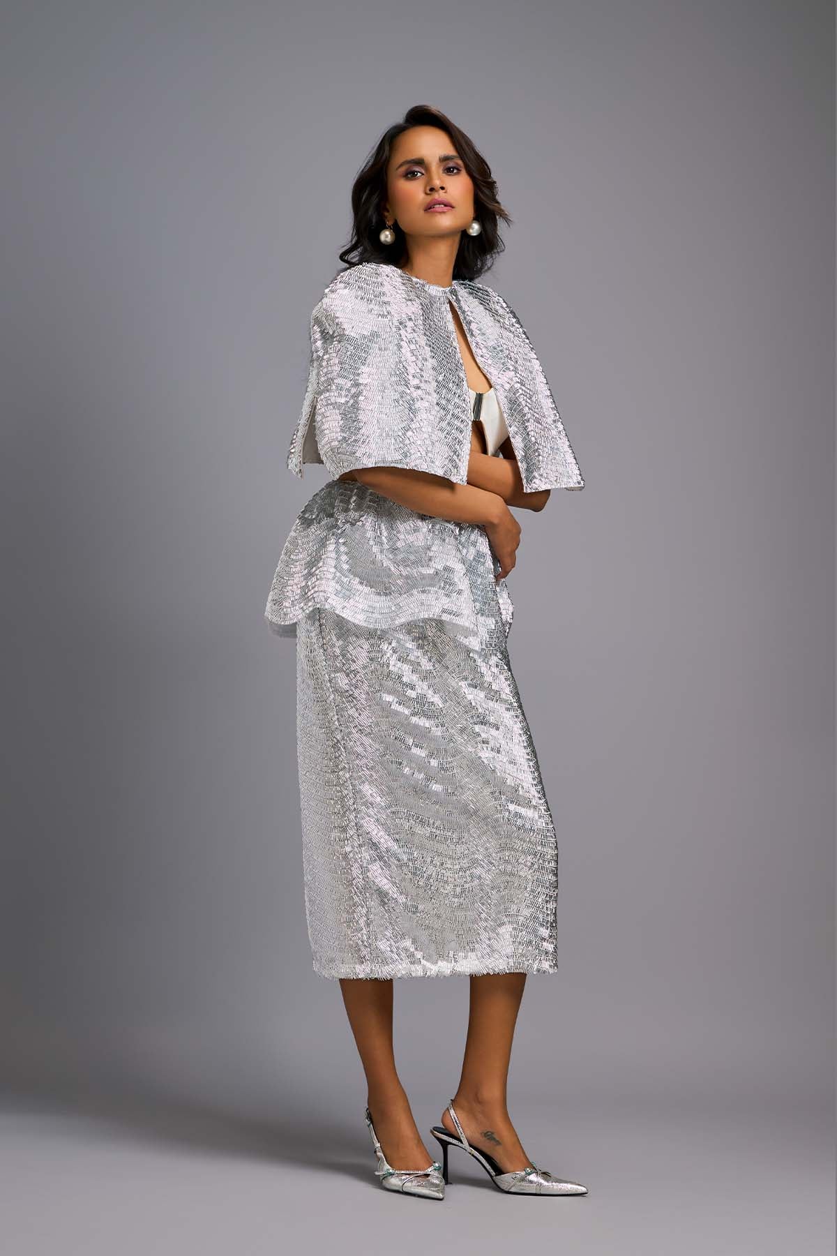 Deepika Arora A Sleek White Shimmer Co-ord Set indian designer wear online shopping melange singapore 
