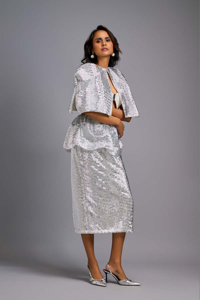 Deepika Arora A Sleek White Shimmer Co-ord Set indian designer wear online shopping melange singapore 
