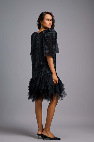 Deepika Arora A Statement Black Dress With Bold Puff Sleeves indian designer wear online shopping melange singapore 