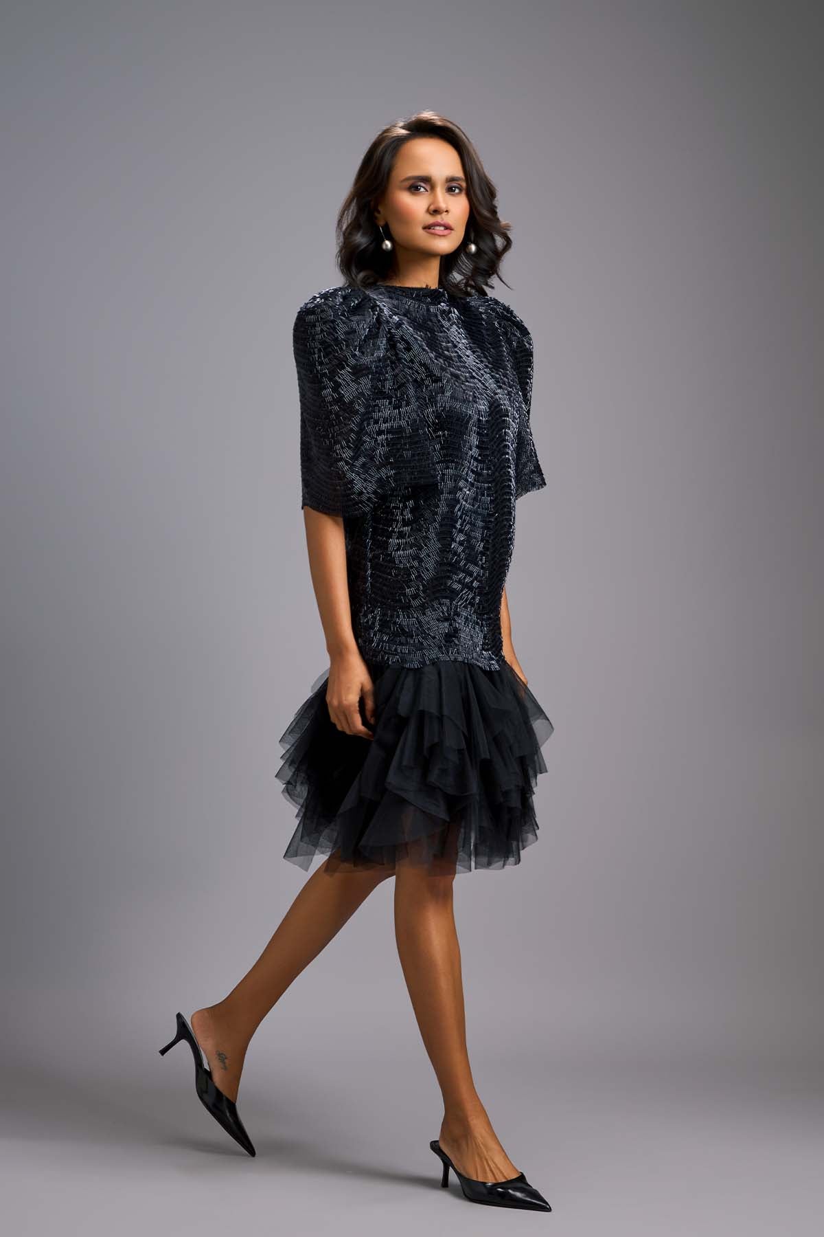Deepika Arora A Statement Black Dress With Bold Puff Sleeves indian designer wear online shopping melange singapore 