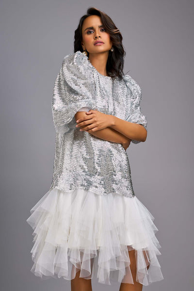 Deepika Arora A Statement White Dress With Bold Puff Sleeves indian designer wear online shopping melange singapore 