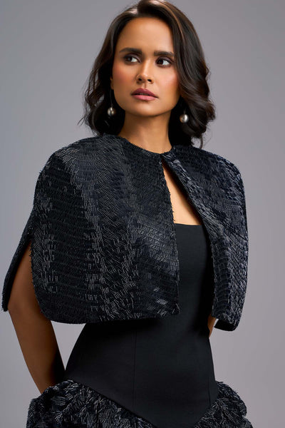 Deepika Arora A Strapless Black Knee Length Dress With A Cape indian designer wear online shopping melange singapore 