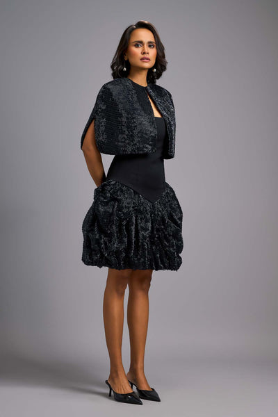 Deepika Arora A Strapless Black Knee Length Dress With A Cape indian designer wear online shopping melange singapore 