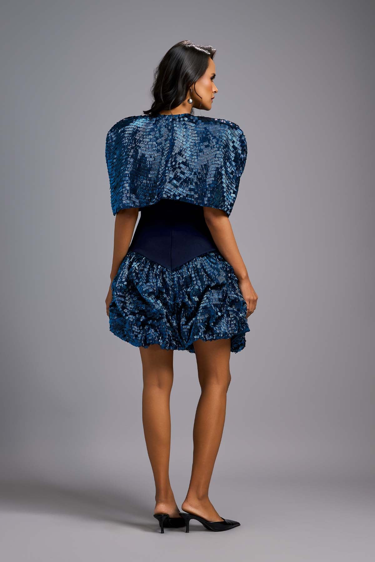 Deepika Arora A Strapless Navy Blue Knee Length Dress With A Cape indian designer wear online shopping melange singapore 