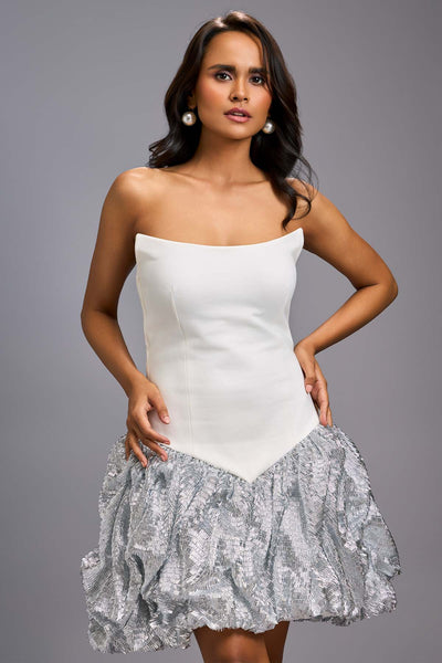 Deepika Arora A Strapless White Knee Length Dress indian designer wear online shopping melange singapore 
