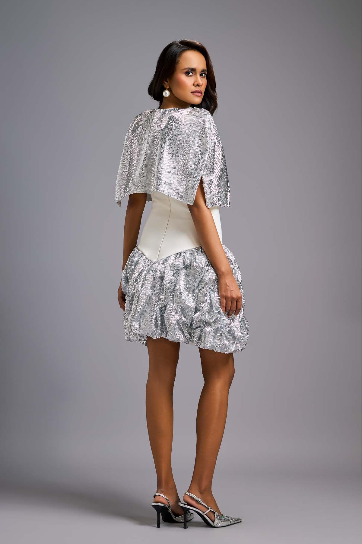 Deepika Arora A Strapless White Knee Length Dress With A Capee indian designer wear online shopping melange singapore 