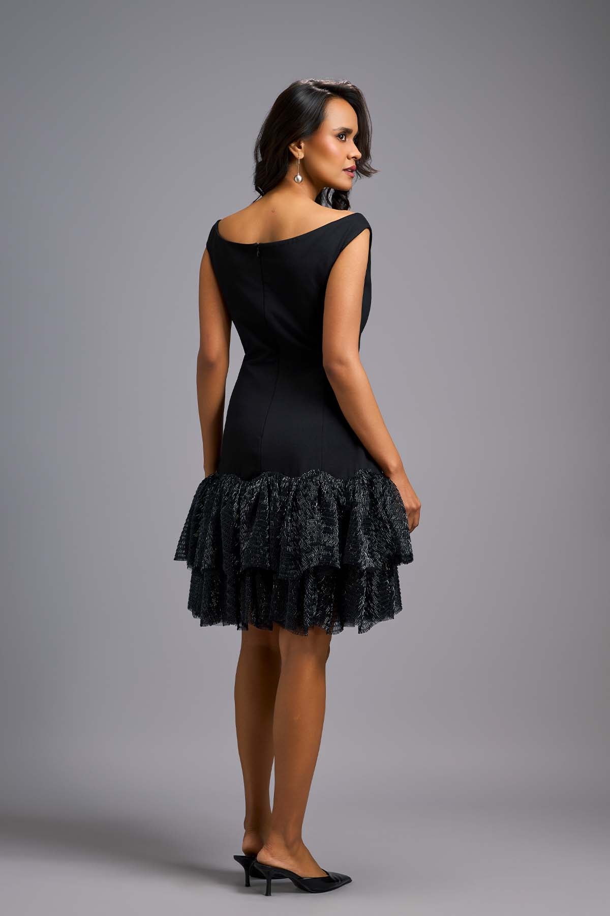 Deepika Arora An Elegant Off-shoulder Black Dress indian designer wear online shopping melange singapore 