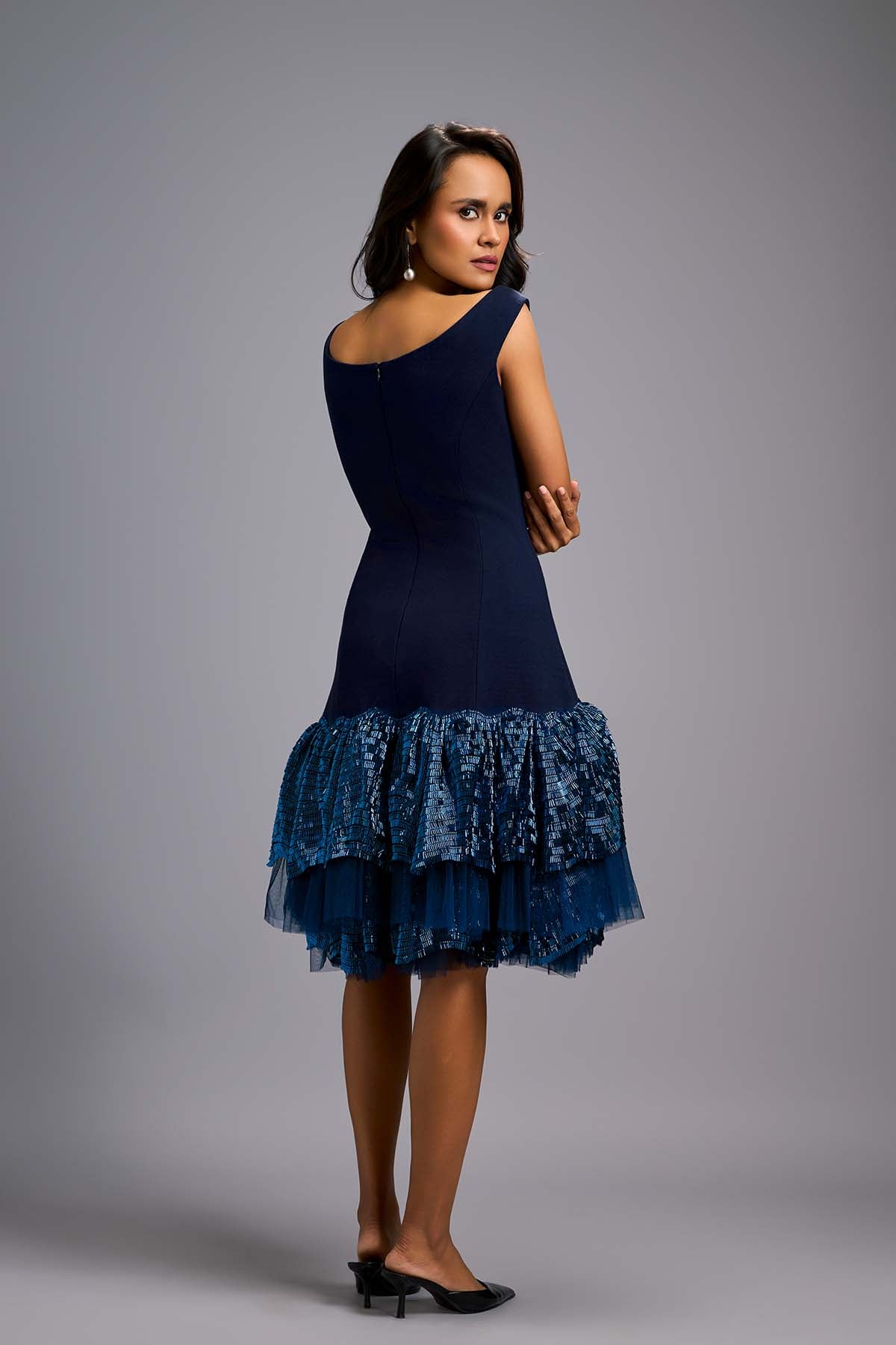 Deepika Arora An Elegant Off-shoulder Navy Blue Dress indian designer wear online shopping melange singapore 