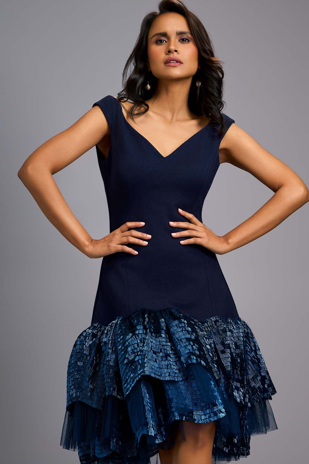 Deepika Arora An Elegant Off-shoulder Navy Blue Dress indian designer wear online shopping melange singapore 