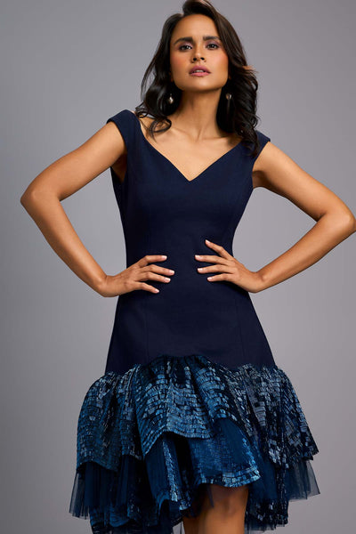 Deepika Arora An Elegant Off-shoulder Navy Blue Dress indian designer wear online shopping melange singapore 