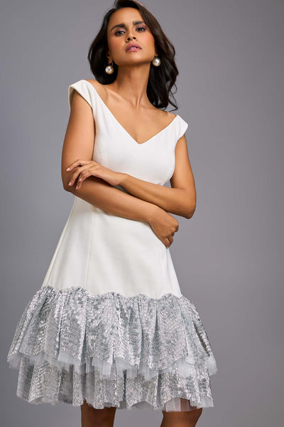 Deepika Arora An Elegant Off-shoulder White Dress indian designer wear online shopping melange singapore 