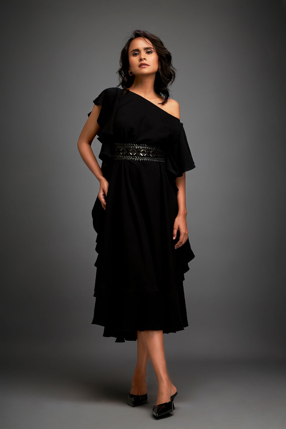Deepika Arora Asymmetrical Off-shoulder Dress indian designer wear online shopping melange singapore