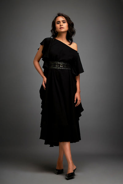 Deepika Arora Asymmetrical Off-shoulder Dress indian designer wear online shopping melange singapore
