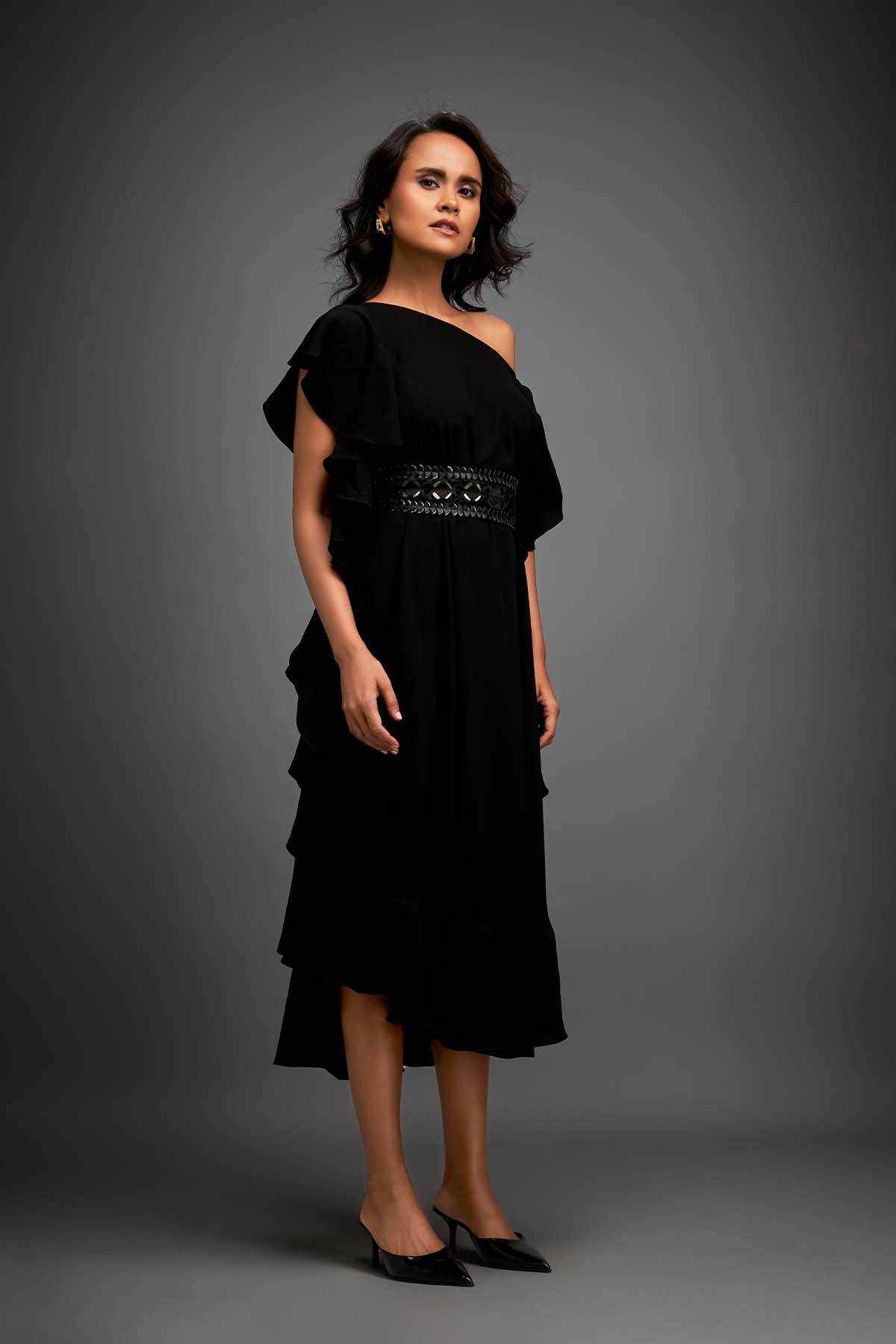 Deepika Arora Asymmetrical Off-shoulder Dress indian designer wear online shopping melange singapore