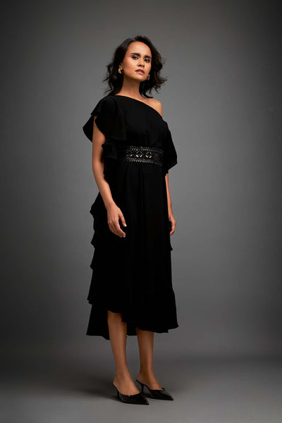 Deepika Arora Asymmetrical Off-shoulder Dress indian designer wear online shopping melange singapore