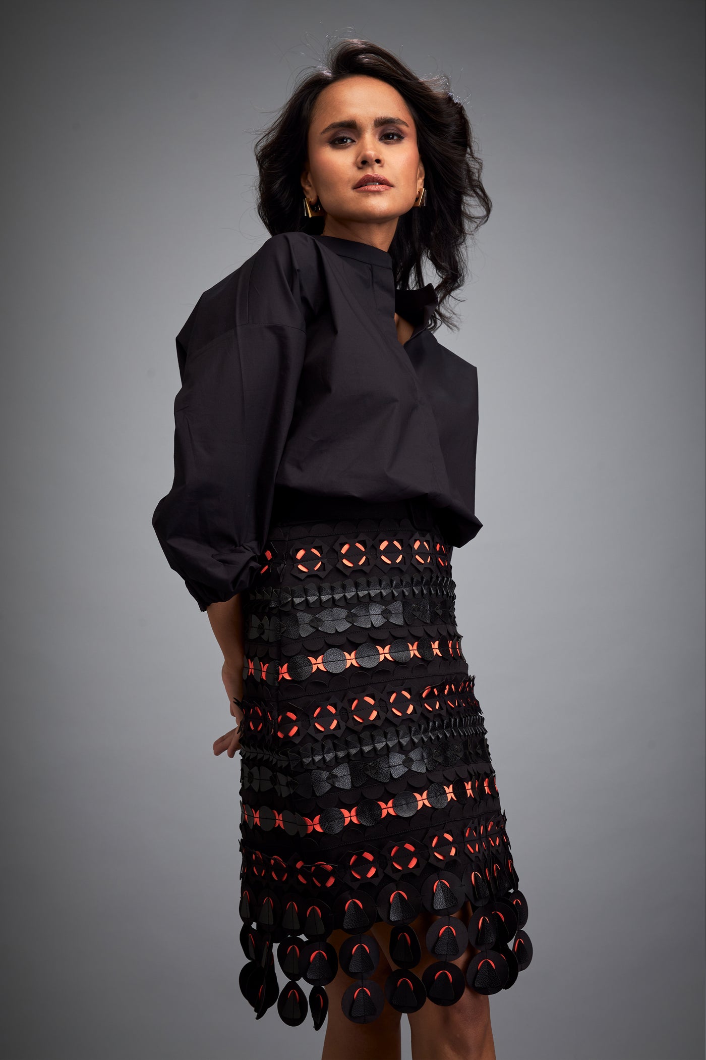 Deepika Arora Black And Red Cutouts Skirt Indian designer wear online shopping melange singapore
