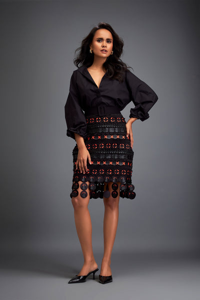 Deepika Arora Black And Red Cutouts Skirt Indian designer wear online shopping melange singapore