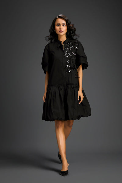 Deepika Arora Black Bubble Hem Dress Indian designer wear online shopping melange singapore 