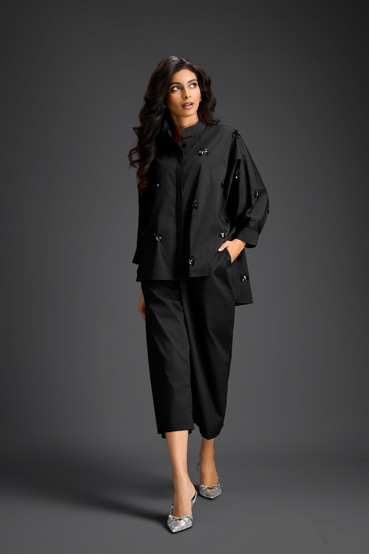 Deepika Arora Black Cotton Co-ord Set Indian designer wear online shopping melange singapore 